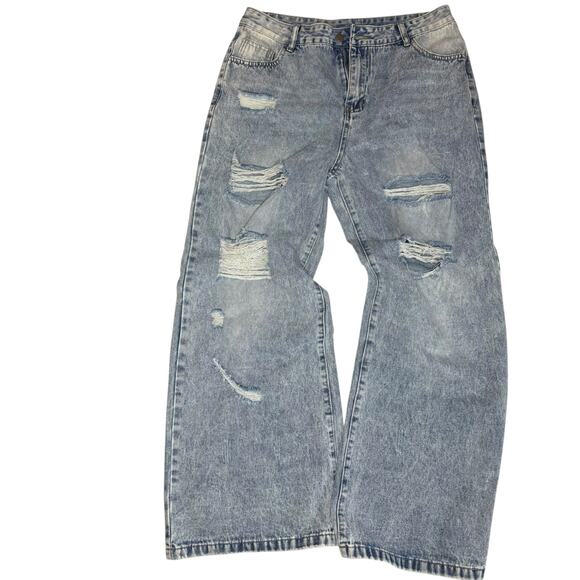 Unbranded Denim - Light Wash Distressed Baggy Wide Leg Jeans Women's XL Y2K Skater Denim